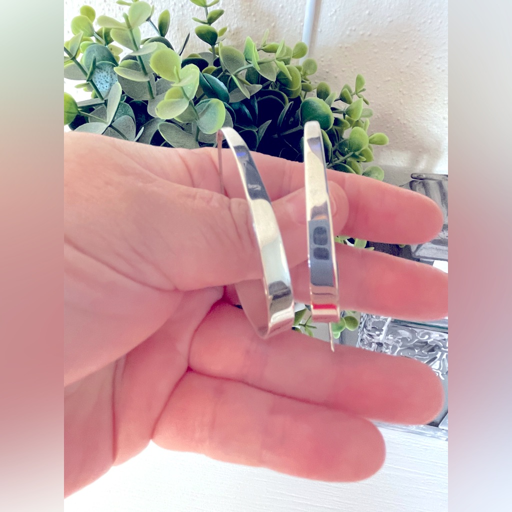 Modern Minimalist Sterling Silver 925 Hook Hoops Oval Lightweight Earrings